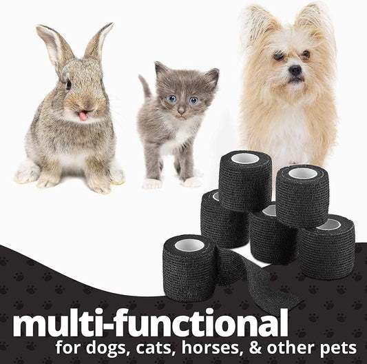 Vet Wrap - (Pack of 12 - 2 inch x 5 yard Rolls) Self Adherent Wrap Cohesive Compression Bandage and Medical Gauze Bandage Roll Tape for Dogs, Cats, Horses, Black