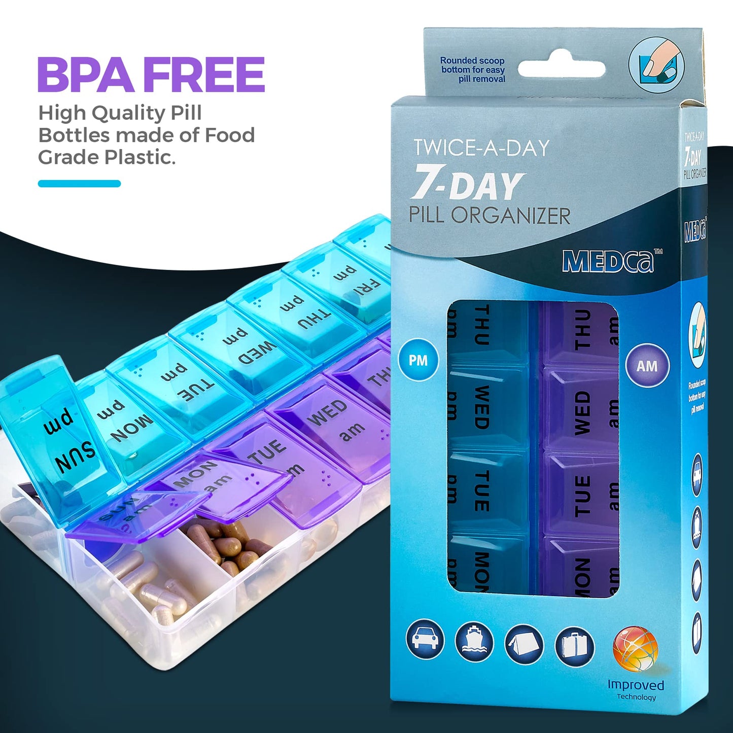 MEDca Weekly Pill Organizer, Twice-a-Day, 1 Pill Organizer Extra Large