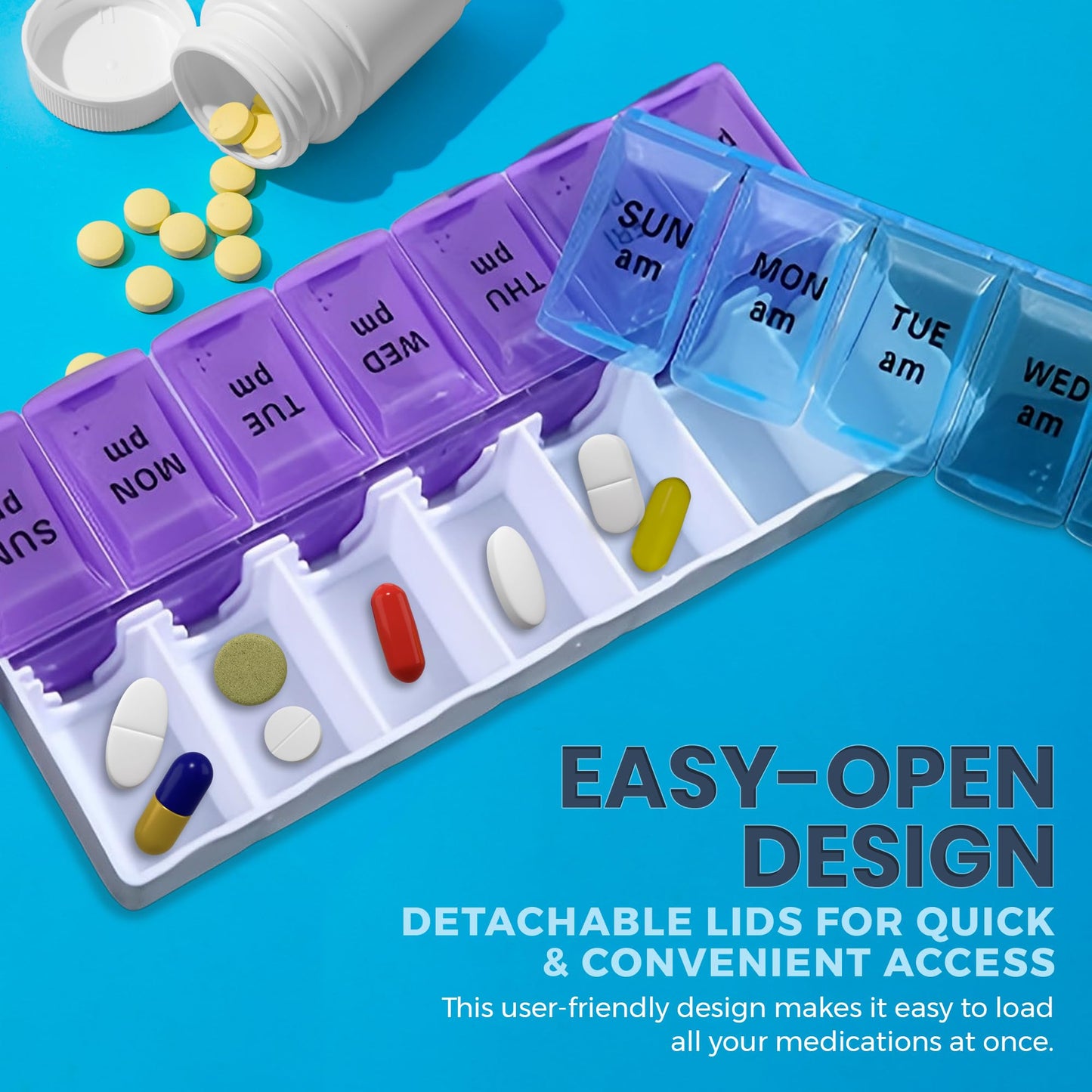 MEDca Pill Organizers - Small Pill Organizer with Weekly and Daily 2-Times-A-Day Compartments for AM / PM - BPA-Free, Portable and Travel Friendly Pill Boxes Case