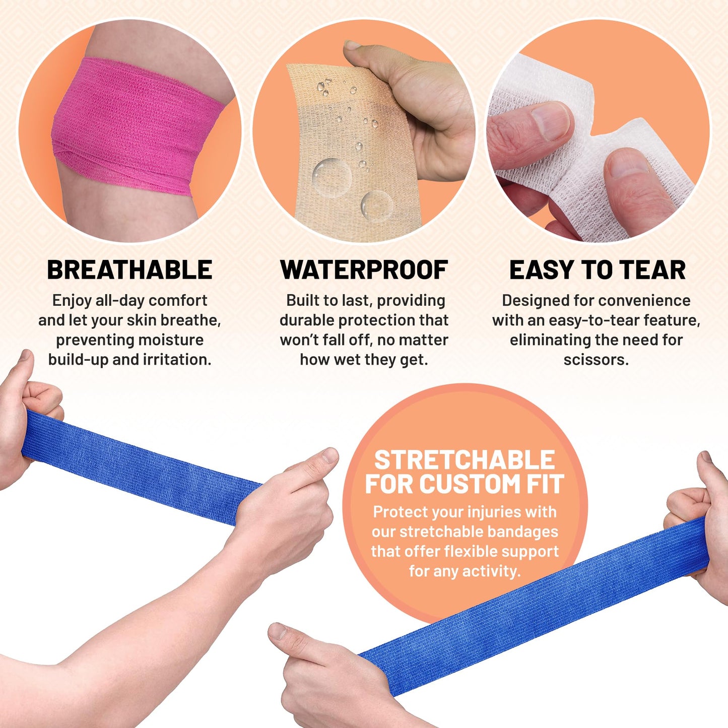 Self Adherent Cohesive Tape - (6 Count) 1" 2" 3" x 5 Yards Combo Pack, Self Adhesive Bandage Rolls & Sports Athletic Wrap for Ankle, Wrist, Sprains and Swelling, Vet Wraps in Neon Colors