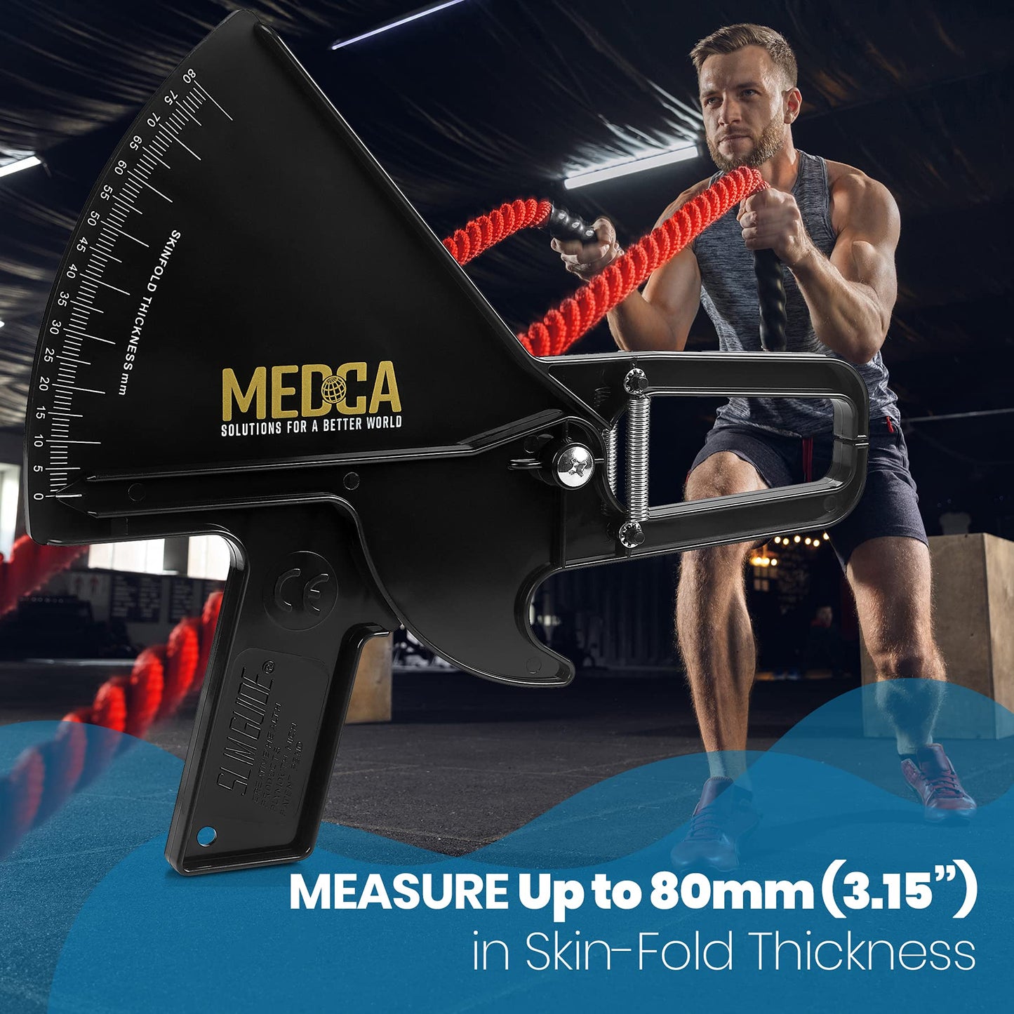 Pro Body Skin Caliper - Handheld BMI Measuring Tool - Accurate Skinfold Caliper Measures Fat for Men and Women, for Monitoring Fitness and Weight Loss Goals, Instructions and Body Fat Chart, Black