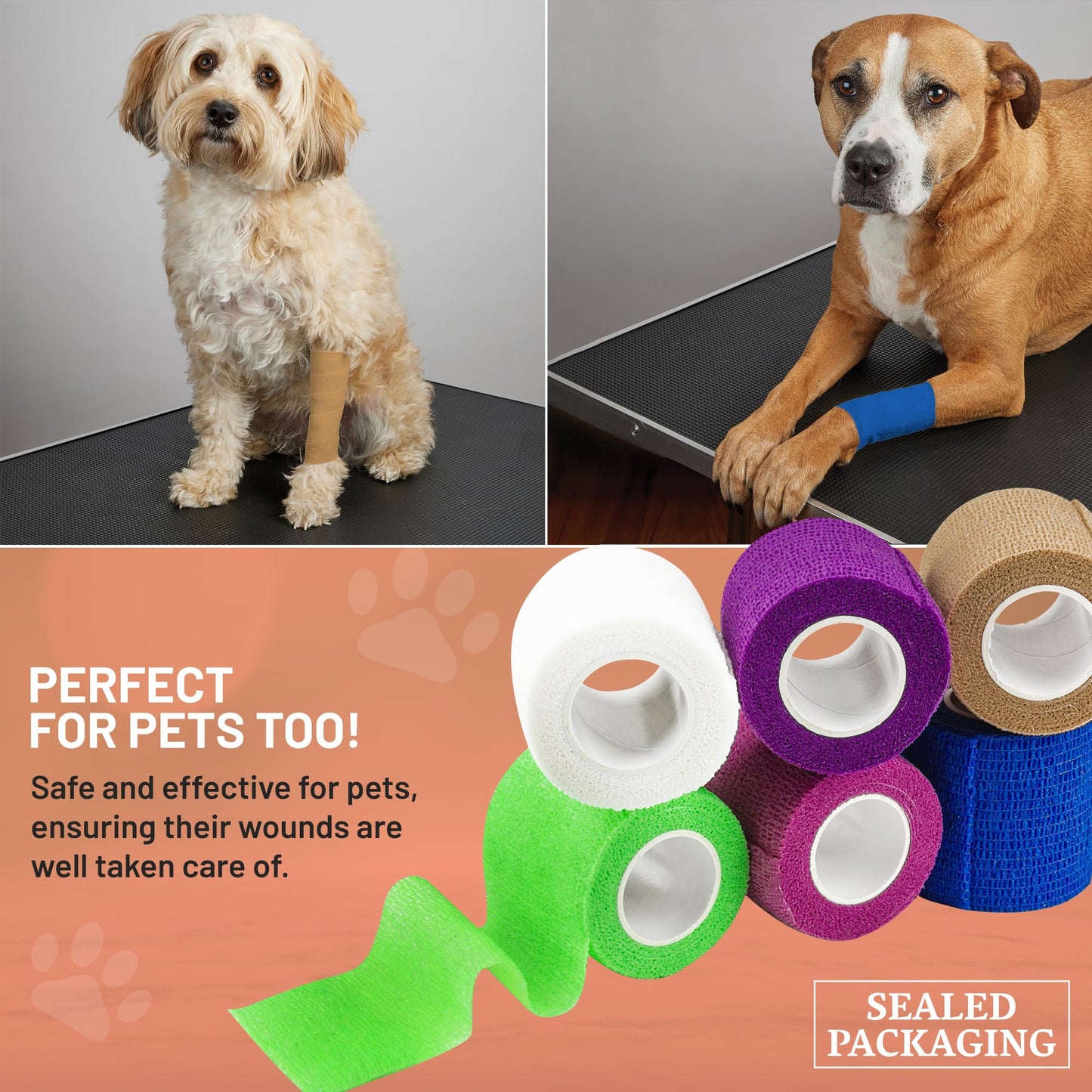 MEDca Self Adherent Cohesive Wrap Bandages 2 Inches X 5 Yards 12 Count with Strong Elastic and Colorful First Aid Tape for Sprain Swelling and Sorenes (Rainbow Color)