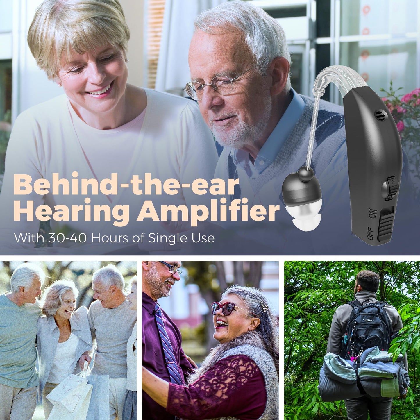 MEDca Digital Hearing Amplifier Pair - Personal Sound Amplification Device, Rechargeable All-Day Battery Life Lightweight Behind The Ear BTE Sound Aid and Voice Hearing Amplifiers, Black