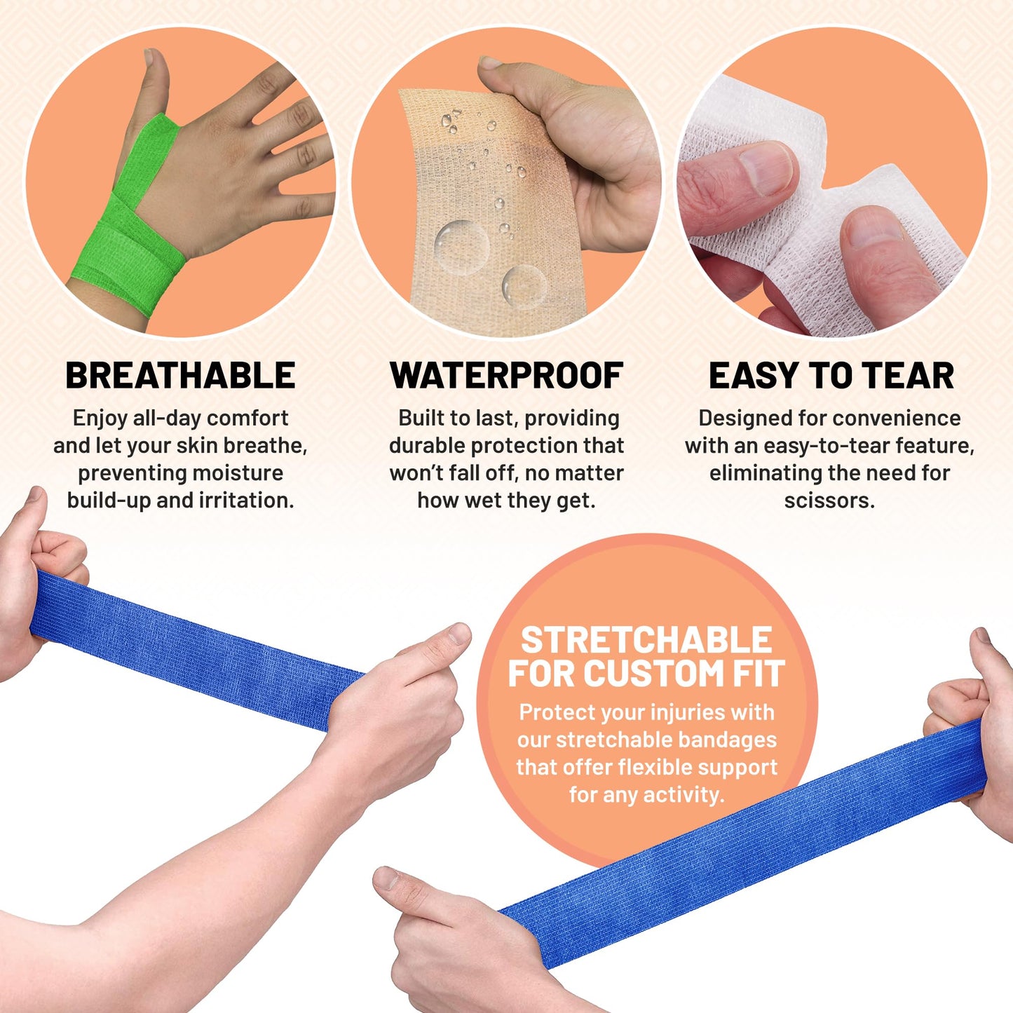 MEDca Self Adherent Cohesive Wrap Bandages 1 Inch X 5 Yards 24 Count with Strong Elastic and Colorful First Aid Tape for Sprain Swelling and Soreness on Wrist and Ankle (Rainbow Color)