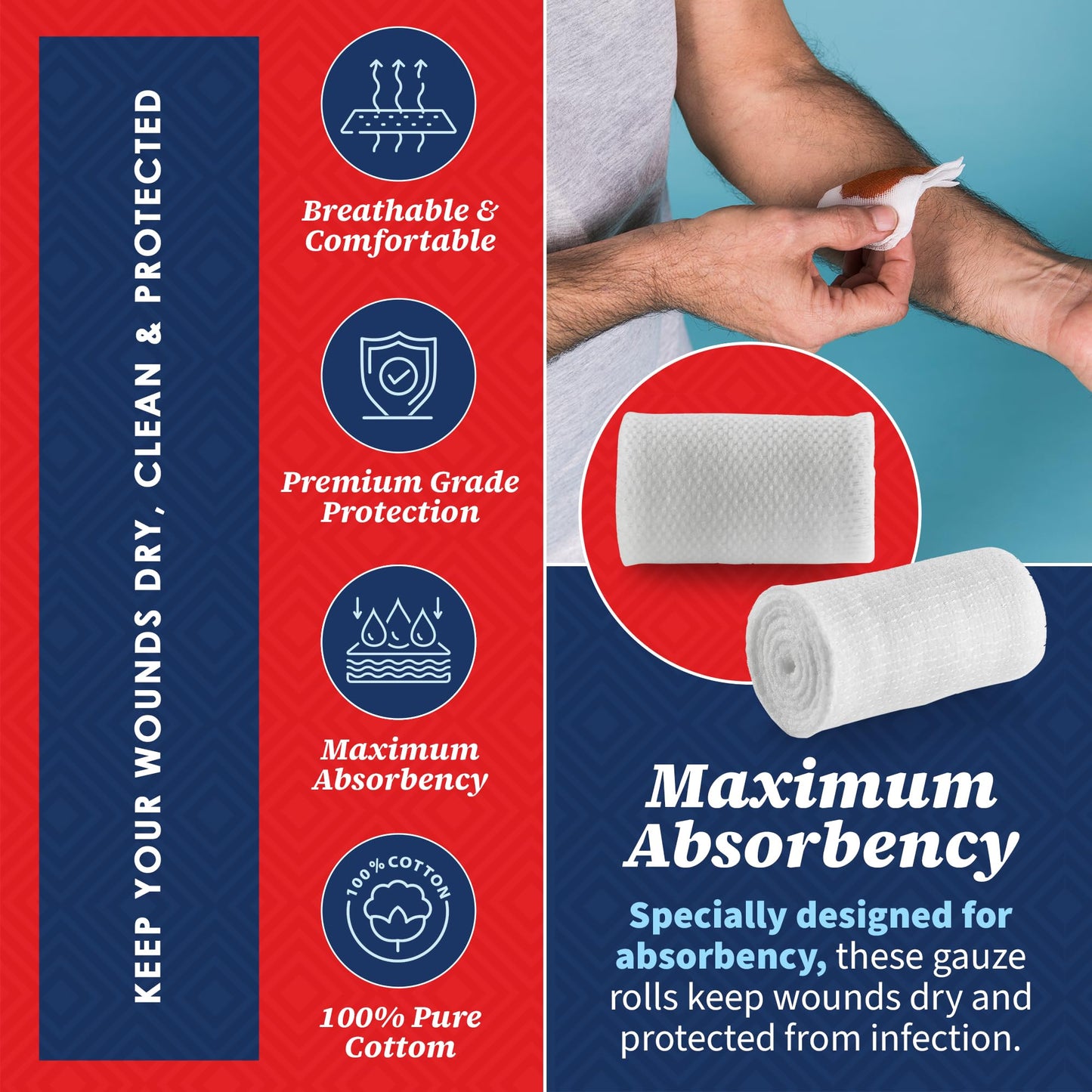 Gauze Bandage Rolls - (12 Pack) 2 in x 4.1 Yards Per Roll of Medical Grade Gauze Bandage and Stretch Bandage Wrapping for Dressing All Types of Wounds and First Aid Kit by MEDca, (2-Inch, 12 Pcs)