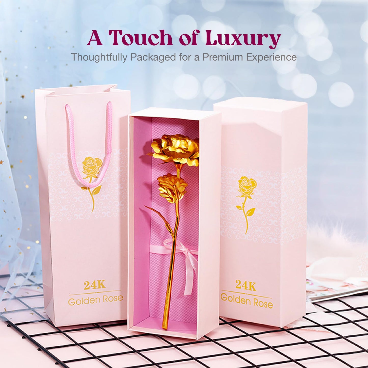 24k Gold Rose with Luxury Gift Box - 10-inch Golden Rose Metal Single Roses and Valentine's Day Gifts Idea for Women, Loved Ones, Mom, Wife, Girlfriend, Grandma, Mother's Day