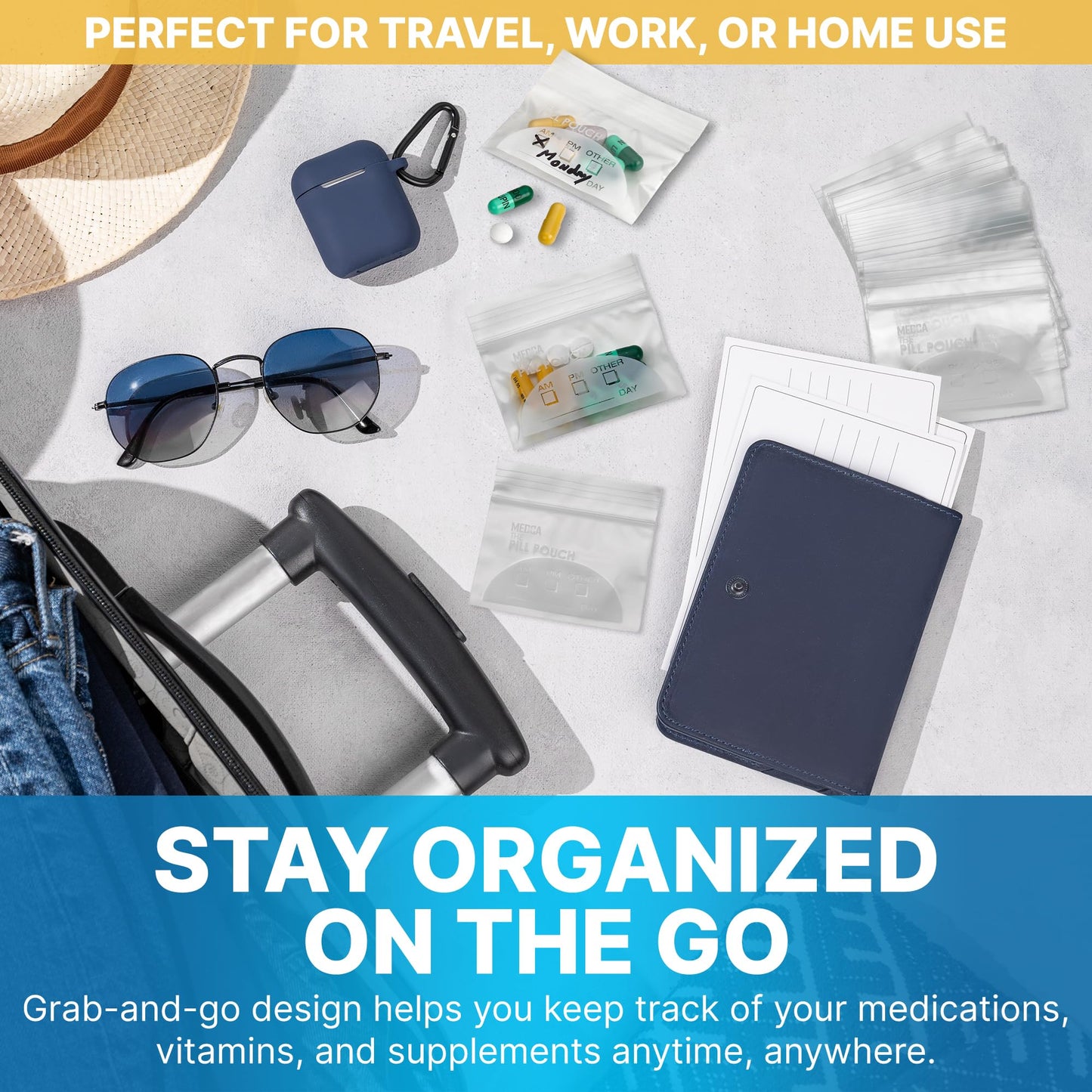 Pill Pouch Bags - (Pack of 100) 3" x 2.75" Pill Baggies and Disposable Plastic Travel Pill Bags with Write-on Labels