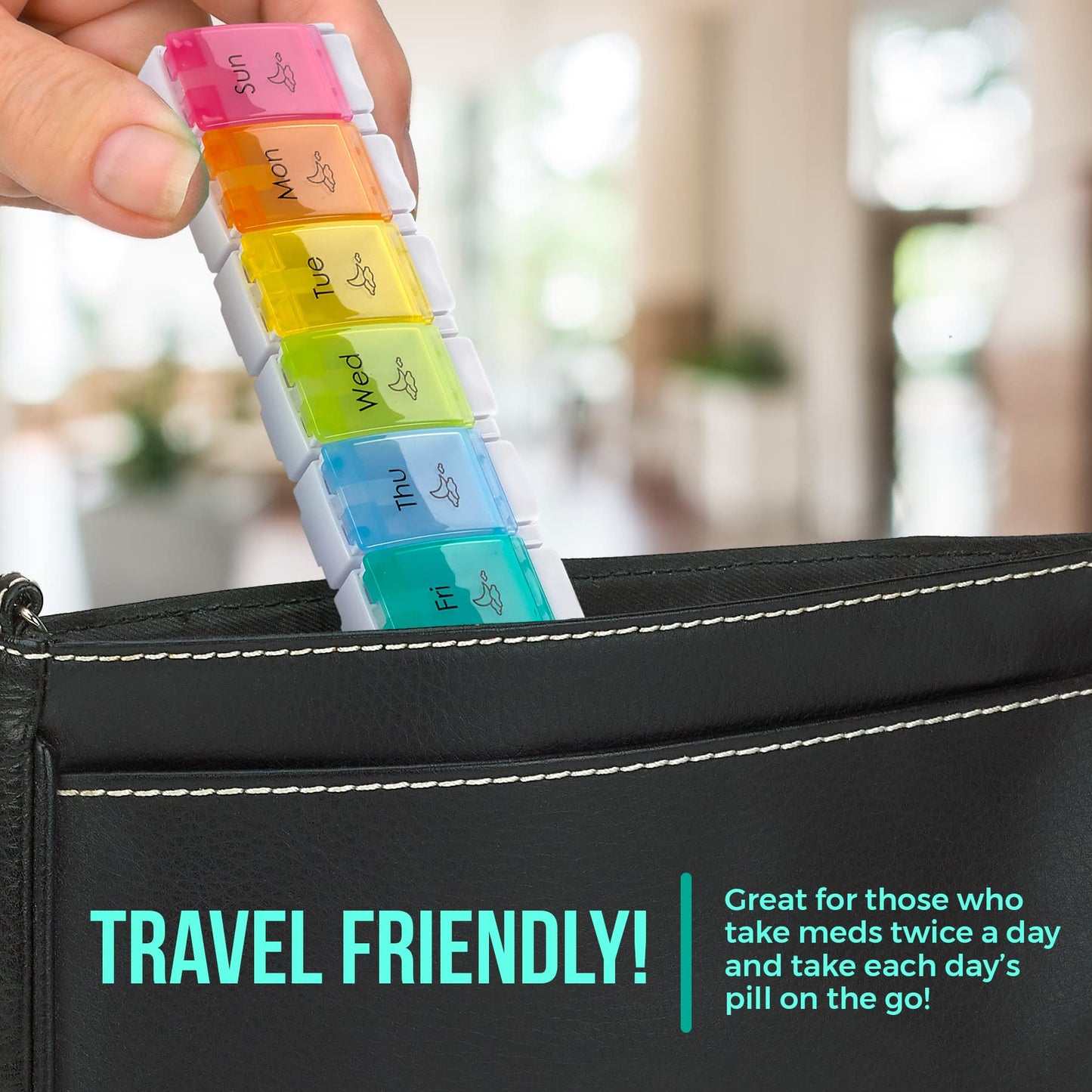 7 Day AM PM Pill Organizer – With Push Button Assisted Open A Daily Travel Pill Box Case Planner And Large Compartments For Medication Vitamins Fish Oil & Supplements, BPA Free – By MEDca