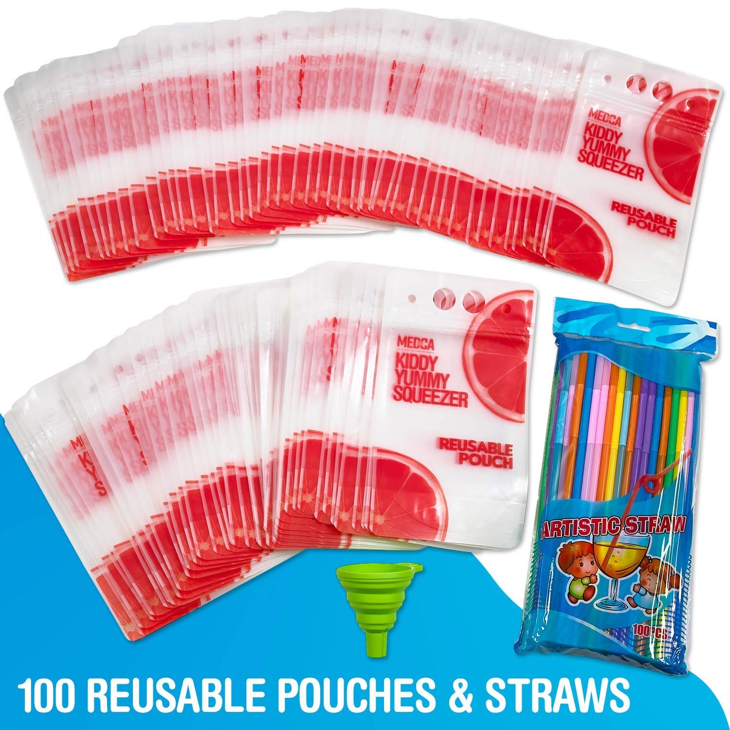 Reusable Drink Pouches - 30 Clear Drink Bags with 30 Straws - Double Zipper Reusable Smoothie Pouches Juice, Clear Zipper Pouch Storage Bags, Leak-Free and BPA Free