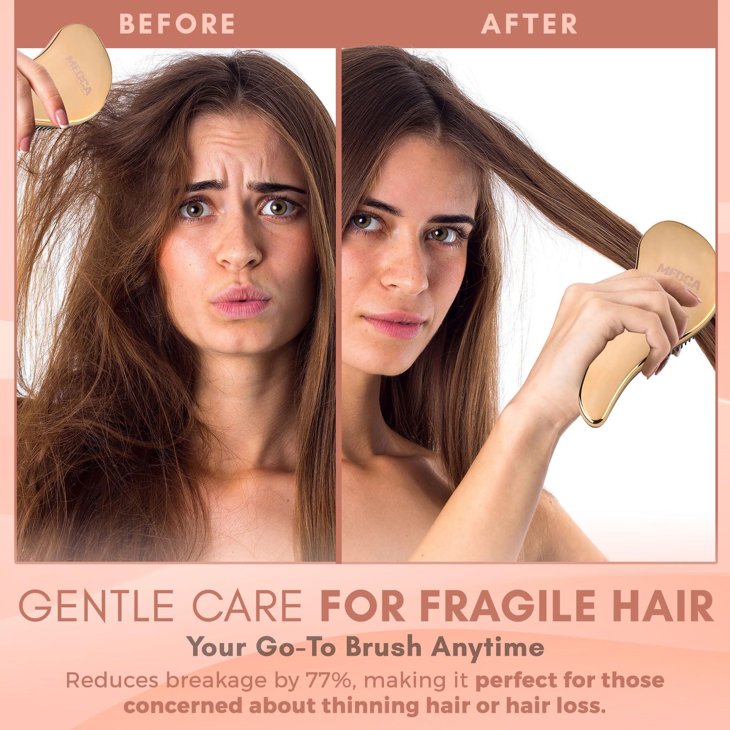 Detangling Brushes - Detangler Brush Set - Pain-Free Hair Brush Straightener that Removes Tangles and Knots Straightening Hair Shiny and Smooth (Rose Gold and Black)