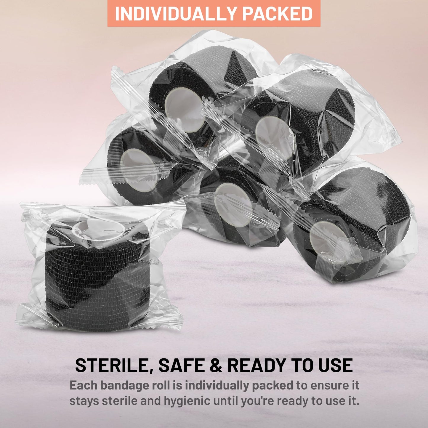 Self-Adherent Cohesive Bandage - Black Medical Wrap - 6 Rolls 2" Wide x 5 Yards Sports Tape for Medical Use, Sports, First Aid and Helps Protect Skin