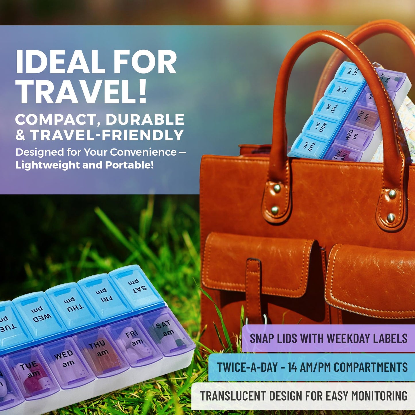 MEDca Pill Organizers - Small Pill Organizer with Weekly and Daily 2-Times-A-Day Compartments for AM / PM - BPA-Free, Portable and Travel Friendly Pill Boxes Case