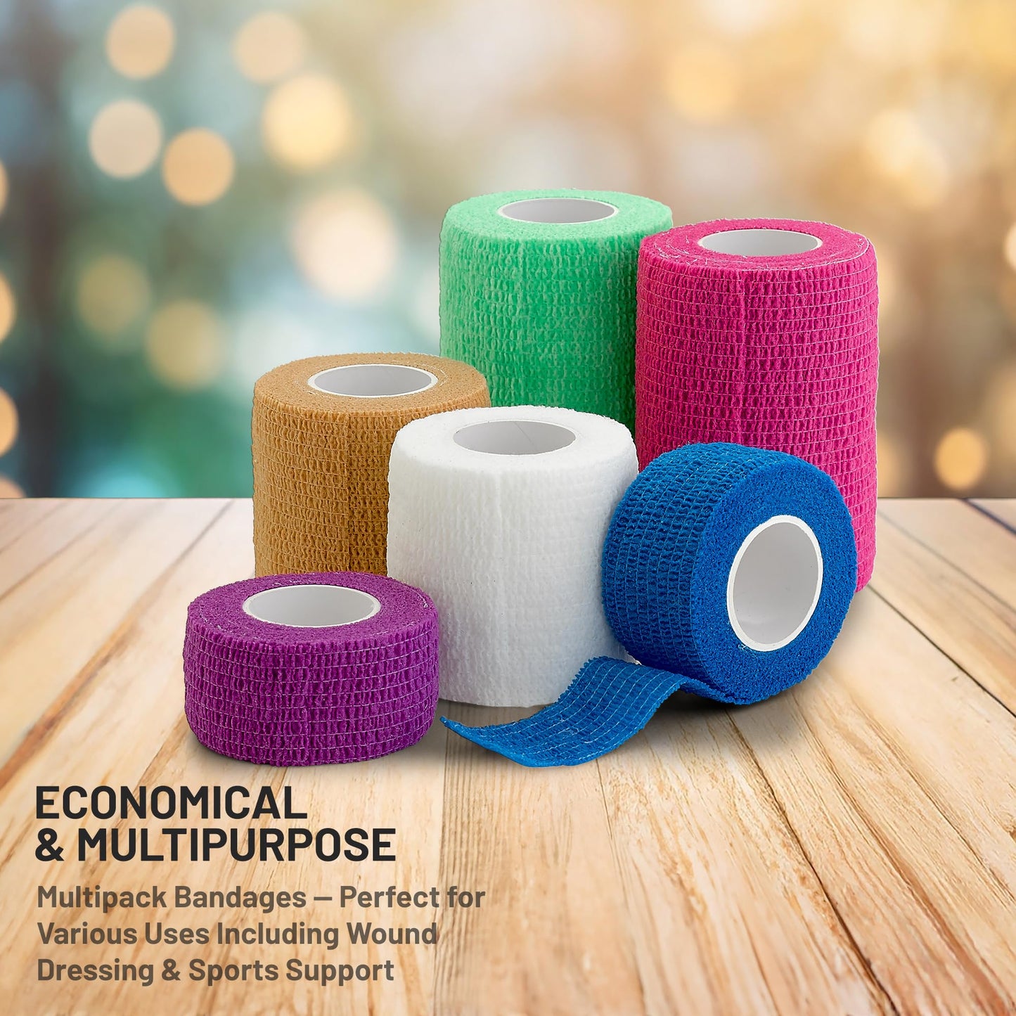 Self Adherent Cohesive Tape - (6 Count) 1" 2" 3" x 5 Yards Combo Pack, Self Adhesive Bandage Rolls & Sports Athletic Wrap for Ankle, Wrist, Sprains and Swelling, Vet Wraps in Neon Colors