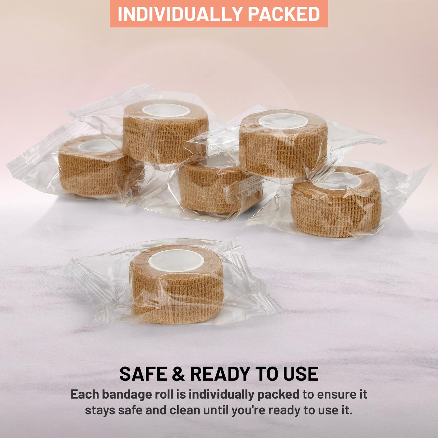 Self Adhesive Bandages - 1" x 5 Yards Per Roll - Pack of 6 Rolls, Elastic Self Adherent Cohesive Wrap First Aid Tape for Sprain Swelling and Soreness on Wrist and Ankle