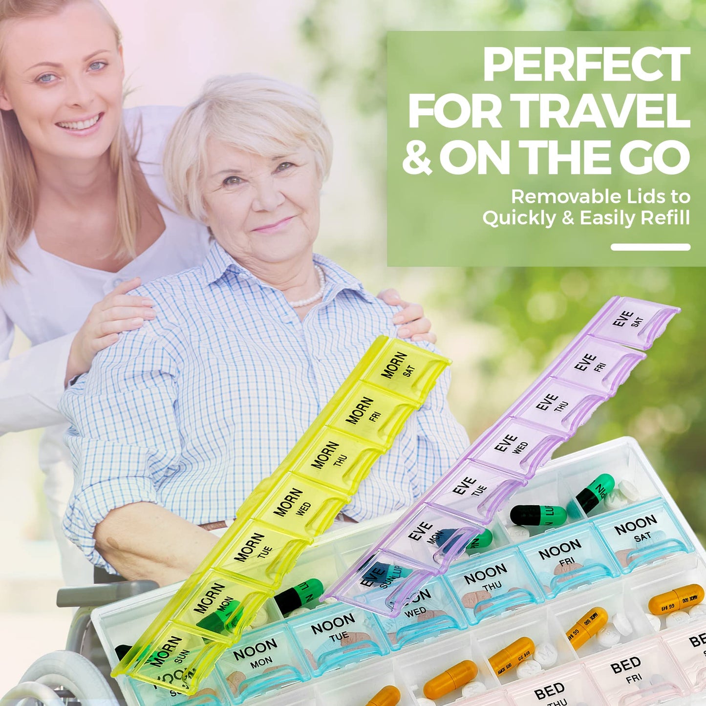 Pill Organizer - Large Pill Organizer with Weekly and Daily 4-Times-A-Day Compartments for Morning, Noon, Evening, Night - BPA-Free, Portable and Travel Friendly Pill Boxes Case