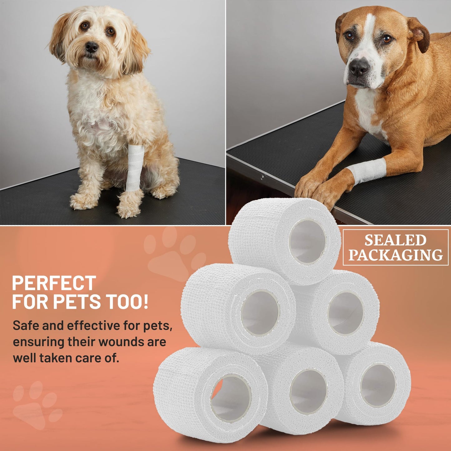 Self Adherent Cohesive Tape - (Pack of 12) 2” x 5 Yards, Self Adhesive Bandage Rolls & Sports Athletic Wrap for Ankle, Wrist, Knee Sprains and Swelling, Vet Wraps in White Color