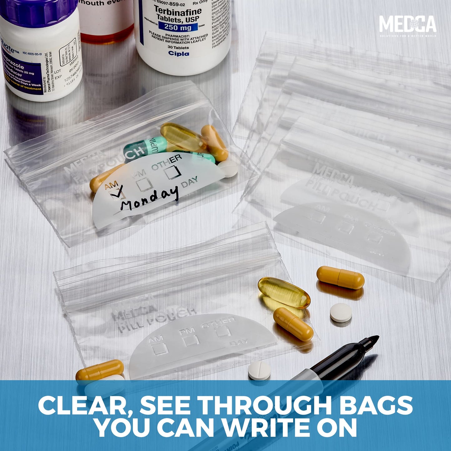Pill Pouch Bags - (Pack of 100) 4'' x 2.75" - 3 Mil BPA-Free, Poly Bag Disposable Zipper Pills Baggies, Daily AM PM Travel Medicine Organizer Storage Pouches, Best Clear Reusable with Write-on Labels