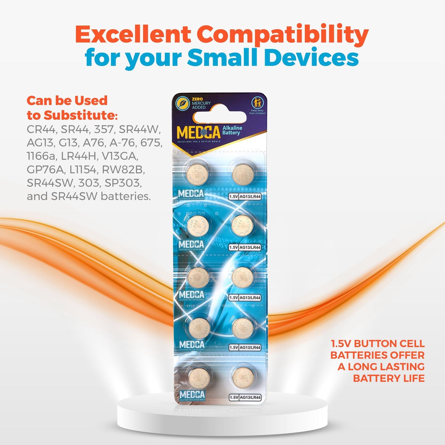 MEDca 1.5V Alkaline Batteries - LR44 AG13 357 303 Battery - Button Coin Cell for Hearing Aids and Amplifiers, Toys, Remotes, Calculators, Lasers | Long Lasting Power | Anti Corrosion | 30 PCS