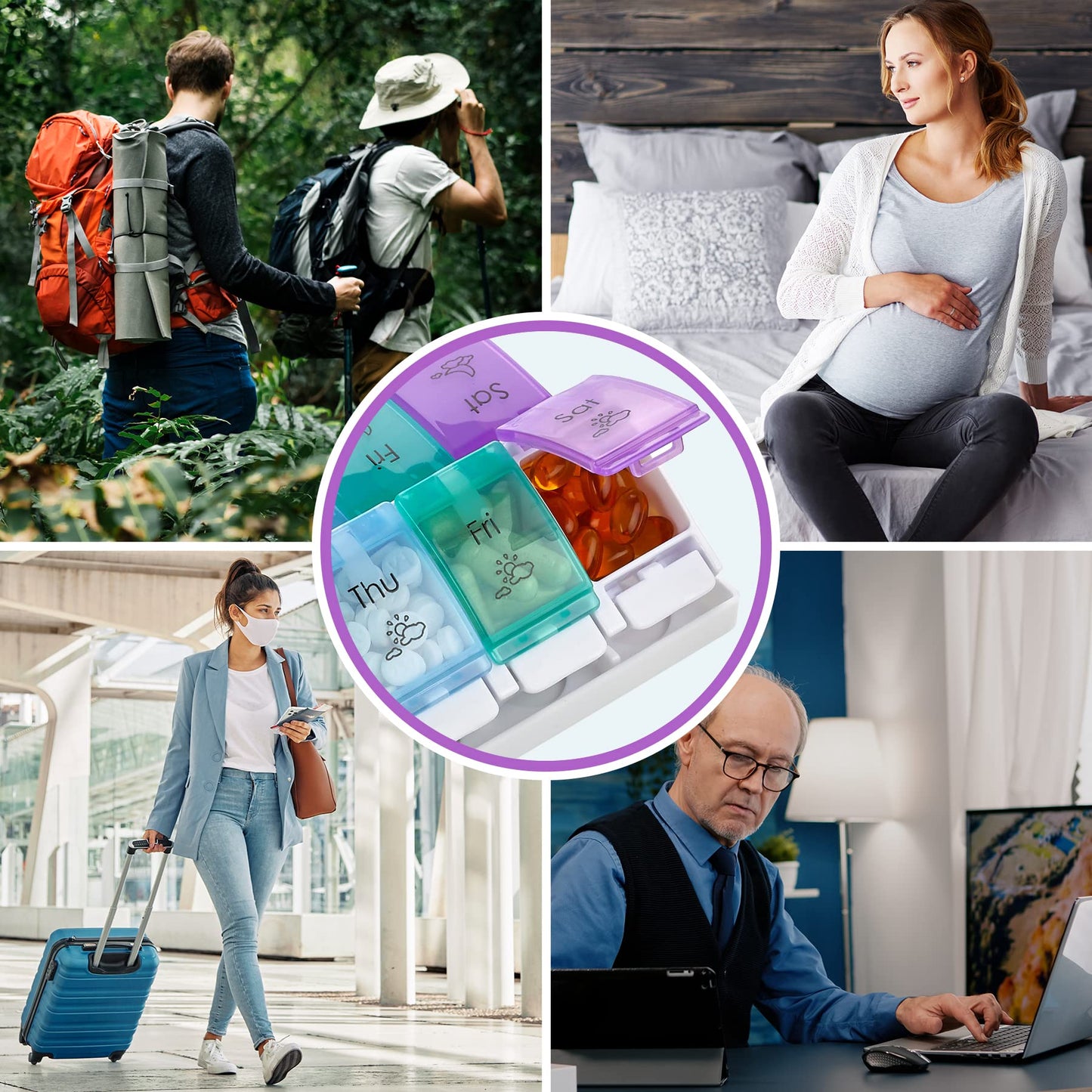 7 Day Pill Organizers - (Pack of 2) Easy Push Button Assisted Open, AM PM Daily Travel Pill Box Case Planner and Large Compartments for Medication Vitamins Fish Oil & Supplements, BPA Free