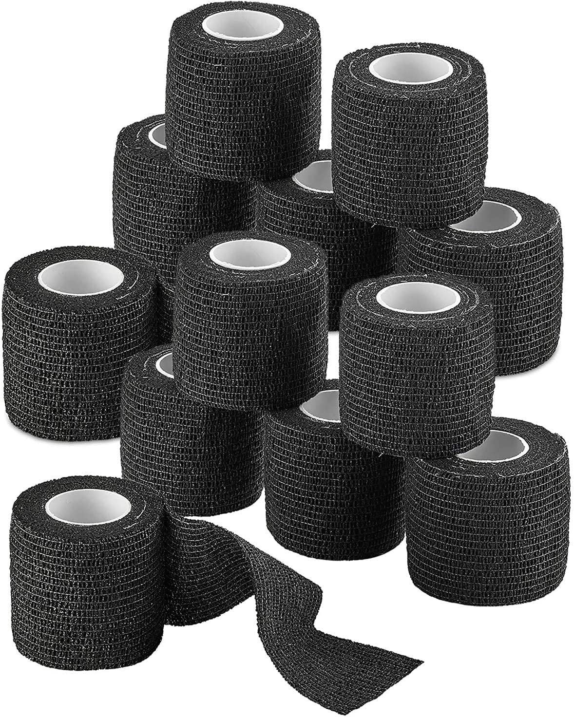 Vet Wrap - (Pack of 12 - 2 inch x 5 yard Rolls) Self Adherent Wrap Cohesive Compression Bandage and Medical Gauze Bandage Roll Tape for Dogs, Cats, Horses, Black