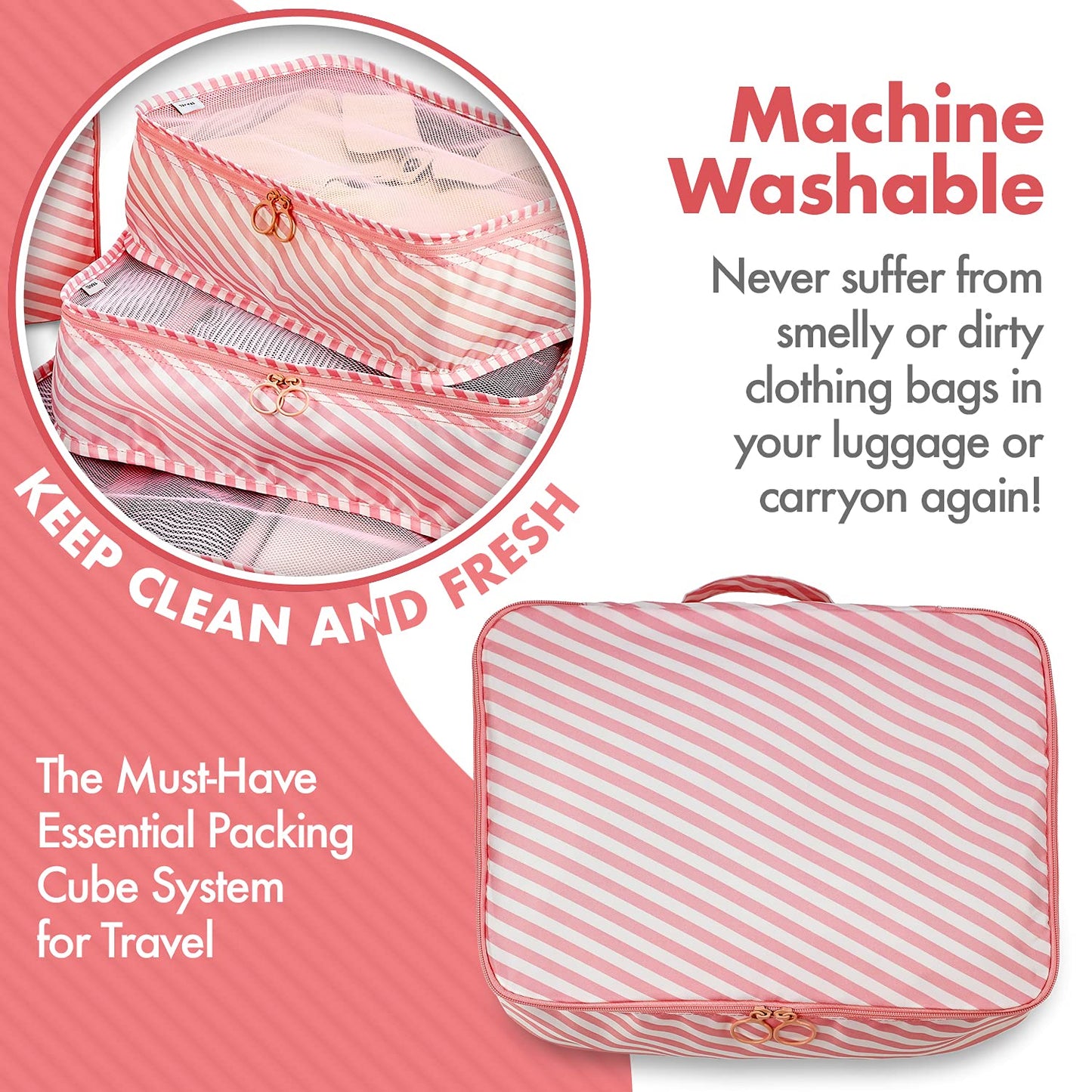 Travel Packing Cubes - 6 Piece Set Luggage Packing Organizers and Compression Packing Cube System