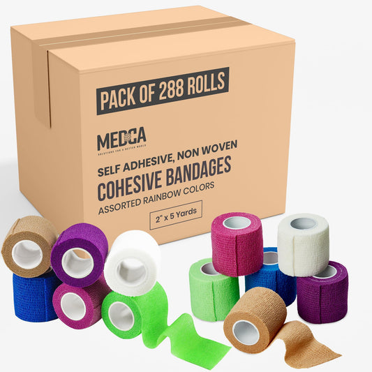 MEDca Self Adherent Cohesive Wrap Bandages 2 Inches X 5 Yards 288 Count Bulk, (Rainbow Color)