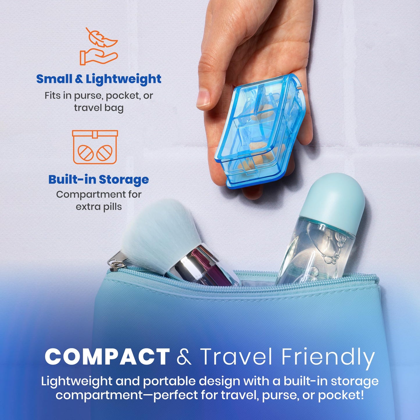 Pill Cutter - V- Grip Pill Crusher and Cutter for Vitamins, Big & Small Pills, and Medication - Transparent Pill Splitter with Pill Holder Case to Split