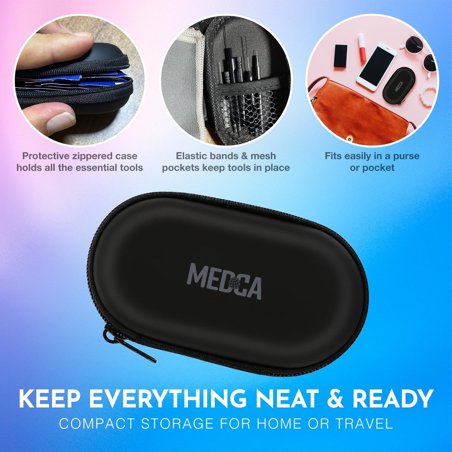 Hearing Aid Cleaning Kit - 20 Piece Tool Set with Case, 10 Hearing Aid Cleaner Wipes, and Magnifying Glass for Hearing Aids, Earbuds, Headphones, Ear Molds, Amplifiers & Small Electronics