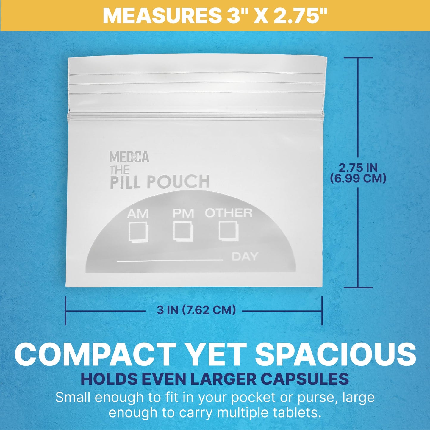 Pill Pouch Bags - (Pack of 200) 3" x 2.75" - BPA FREE, Poly Bag Disposable Zipper Pills Baggies, Daily AM PM Travel Medicine Organizer Storage Pouches, Best Clear Reusable with Write-on Labels