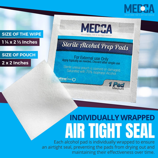 MEDca Alcohol Prep Pads, Sterile, Medium, 2-Ply Pack of 100