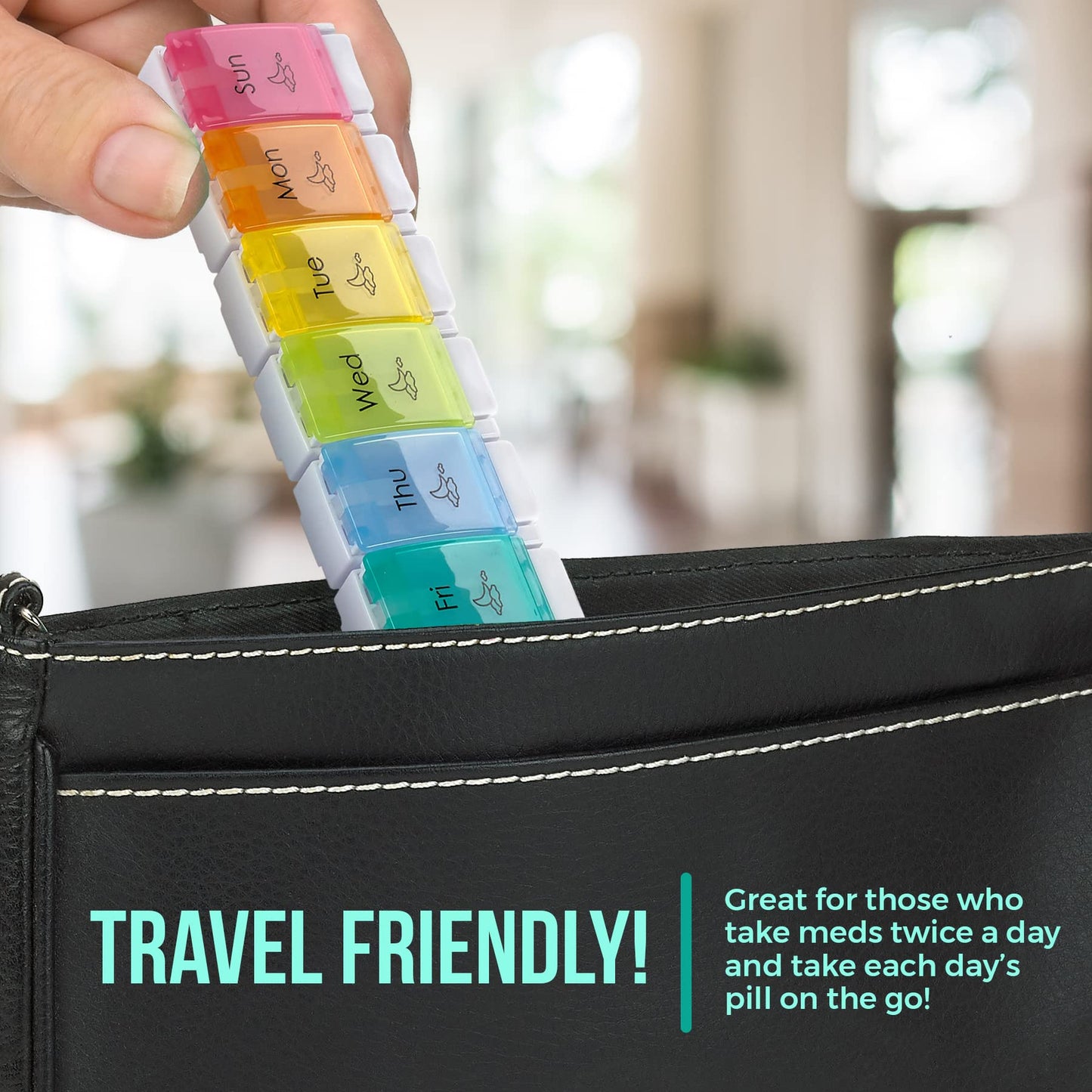 7 Day Pill Organizers - (Pack of 2) Easy Push Button Assisted Open, AM PM Daily Travel Pill Box Case Planner and Large Compartments for Medication Vitamins Fish Oil & Supplements, BPA Free