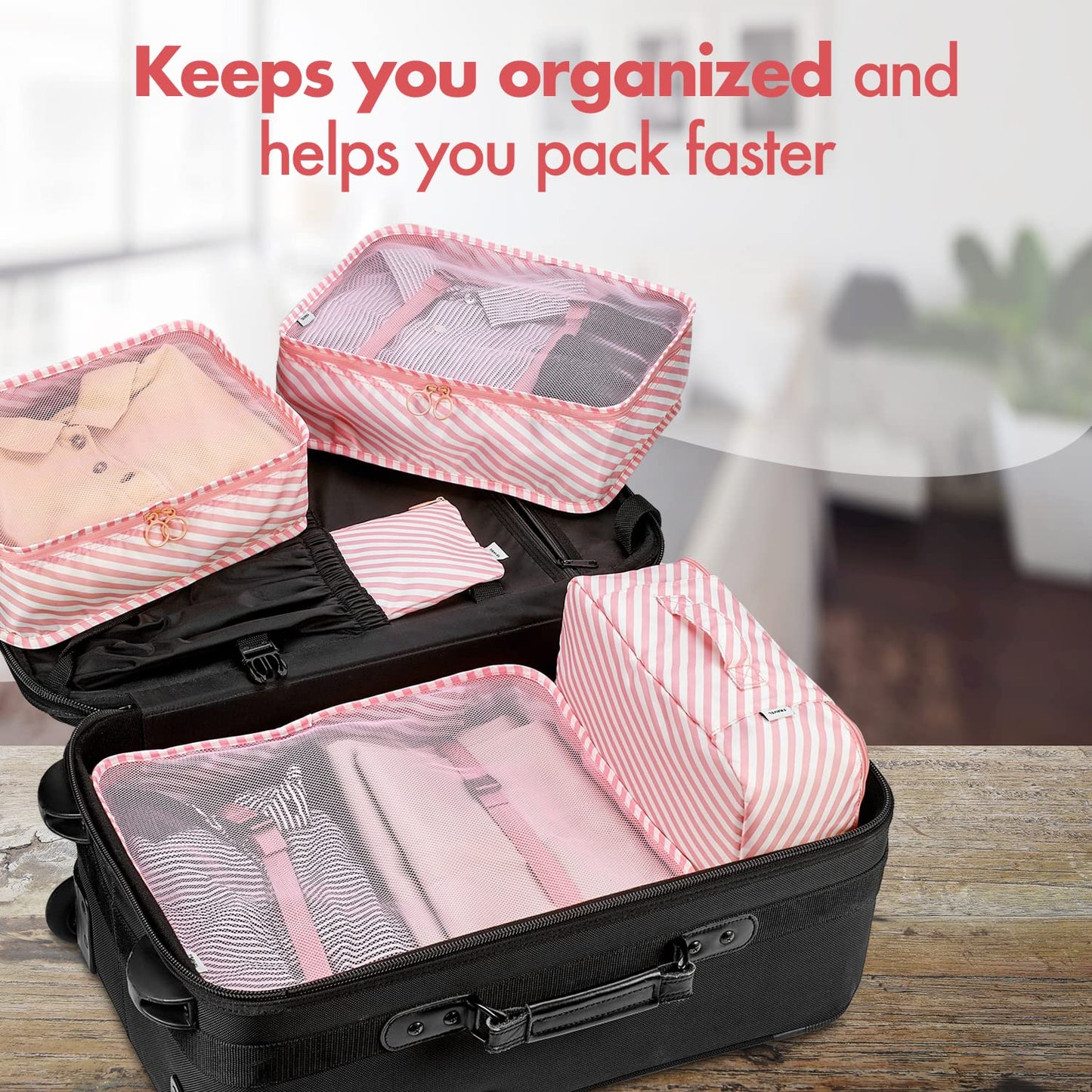 Travel Packing Cubes - 6 Piece Set Luggage Packing Organizers and Compression Packing Cube System