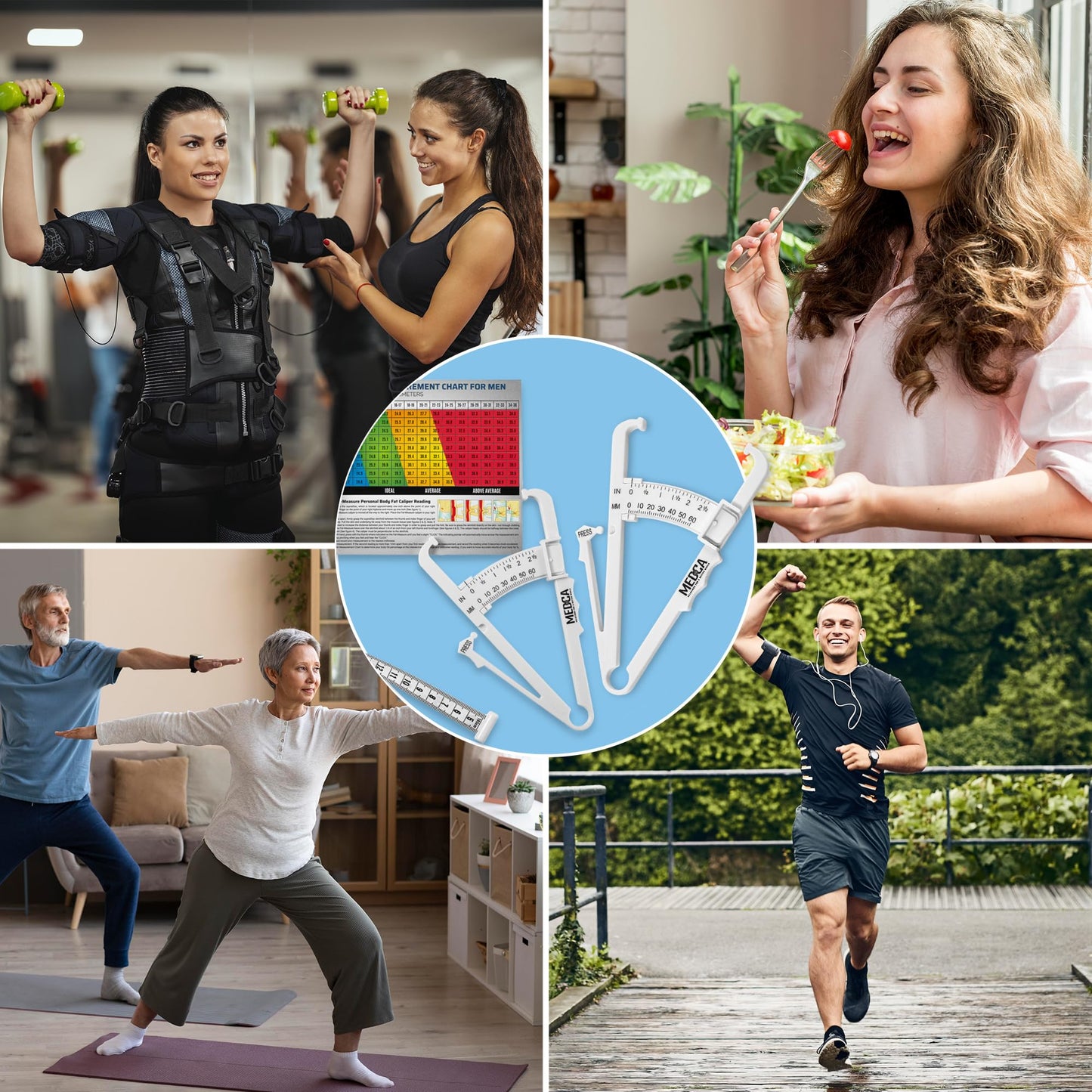 Skinfold Body Fat Caliper - Skin Fold Body Fat Analyzer and Handheld BMI Measurement Tool Skinfold Caliper Device Measures Body Fat for Men and Women by MEDca - (Pack of 2, White)