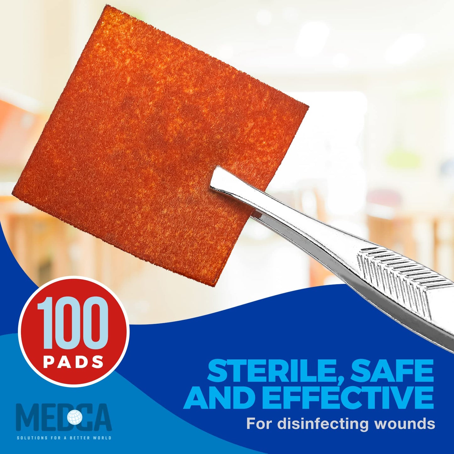 (Box of 100 Count) Prep Solution Pads, 10% Swabs for Individual Disinfecting Wipes, Disposable Cotton Antiseptic Surgical Pad for Wound Care, and First Aid (Packing May Vary)