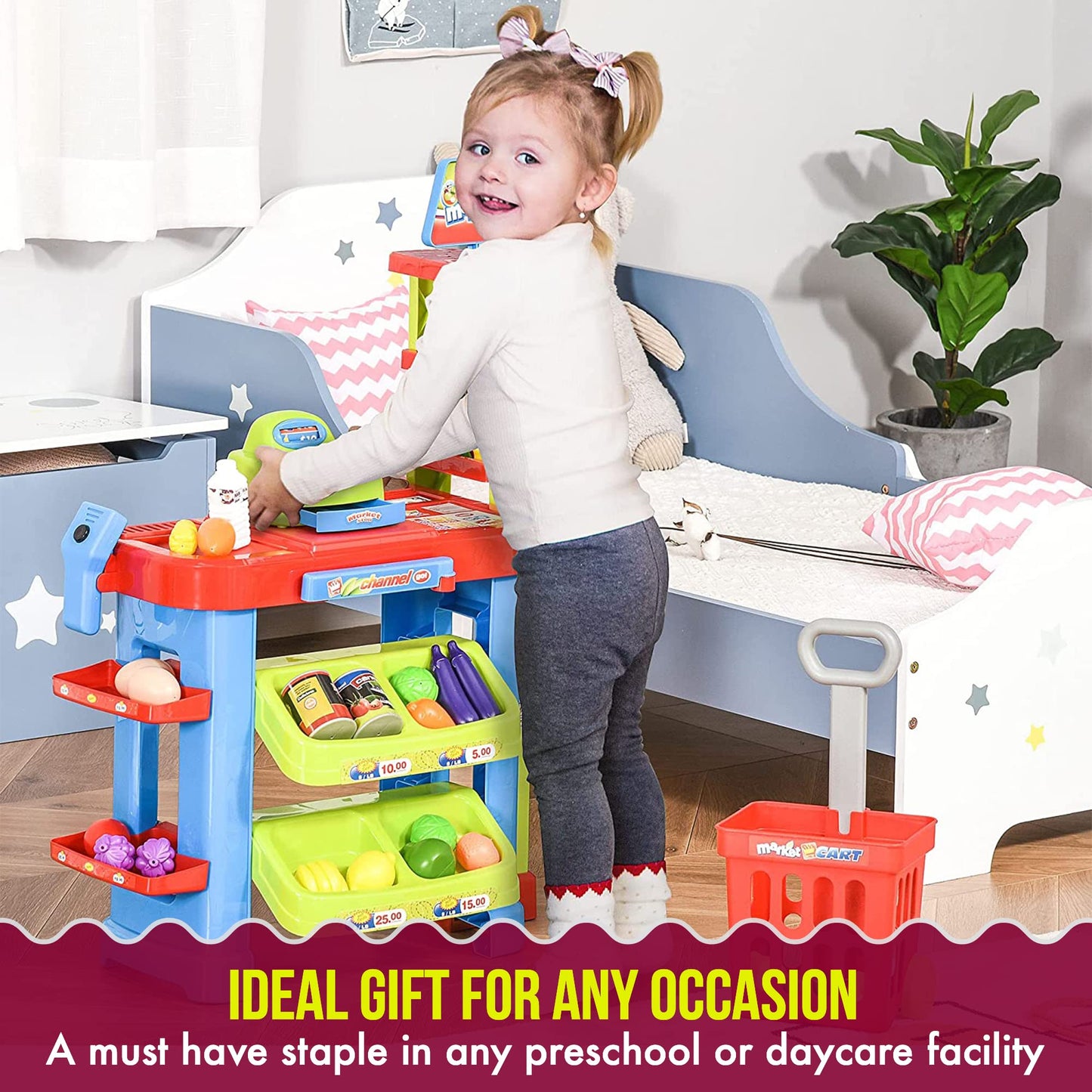 Creative Time Kids Supermarket Super Fun Playset With Shopping Cart