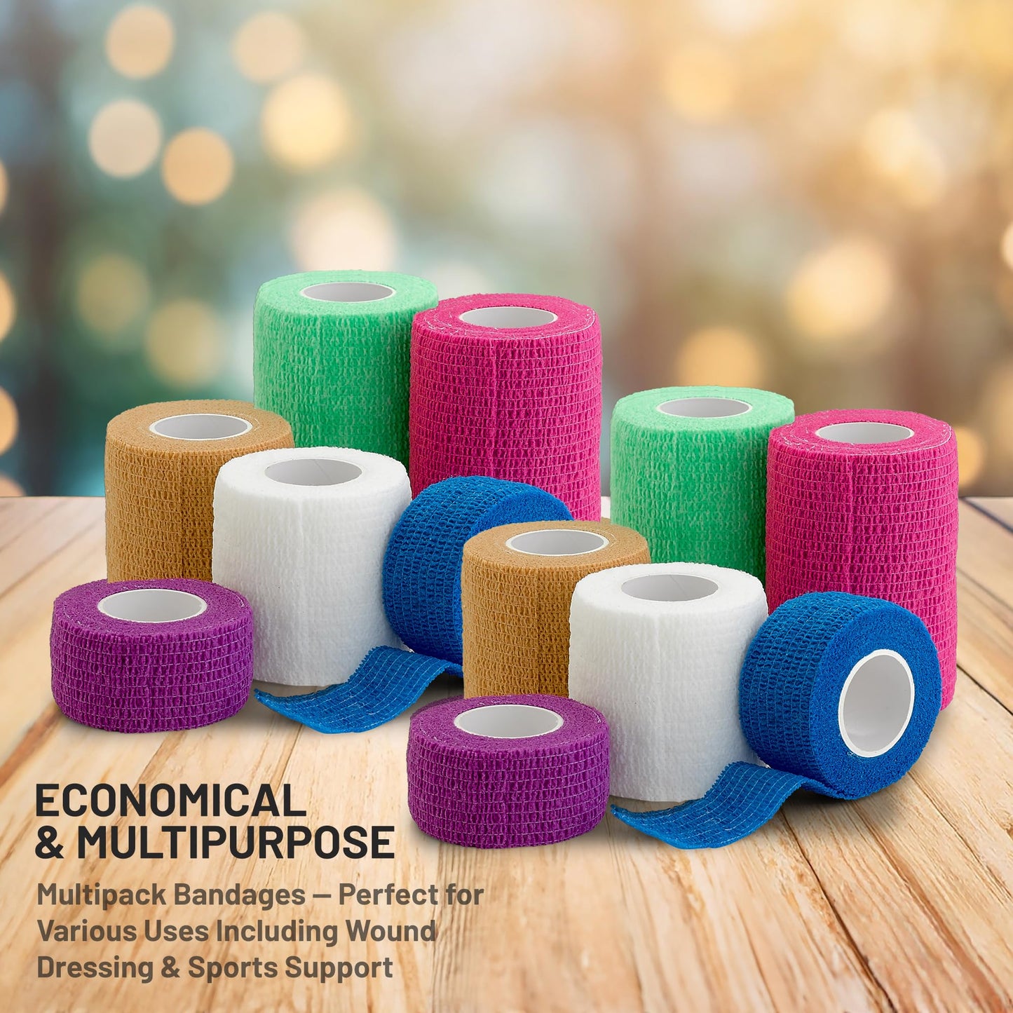 Self Adherent Cohesive Tape Rolls - Pack of 12 - 1" 2" 3"x5 Yards Combo Pack, Self Adhesive Bandage Rolls & Sports Athletic Wrap for Ankle, Wrist, Sprains and Swelling, Vet Wraps (Bright Neon Colors)