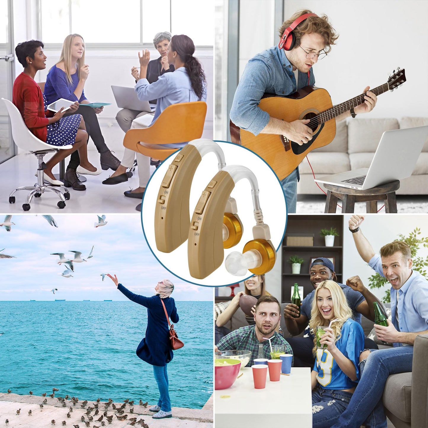 Digital Hearing Amplifier Set - BTE Personal Sound Amplifiers - Rechargeable Receiver in Canal Hearing Assist Device Pair w/ 4 Modes, Noise Cancellation and Volume Control Hearing for Adults Seniors