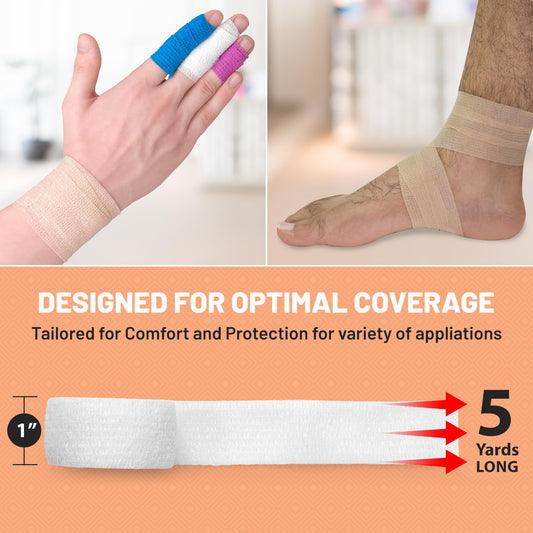 Self Adherent Cohesive Wrap Bandages - (Pack of 6 Rolls) 1 Inch X 5 Yards with Strong Elastic and Colorful First Aid Tape for Sprain Swelling and Soreness on Wrist and Ankle (Rainbow Color)