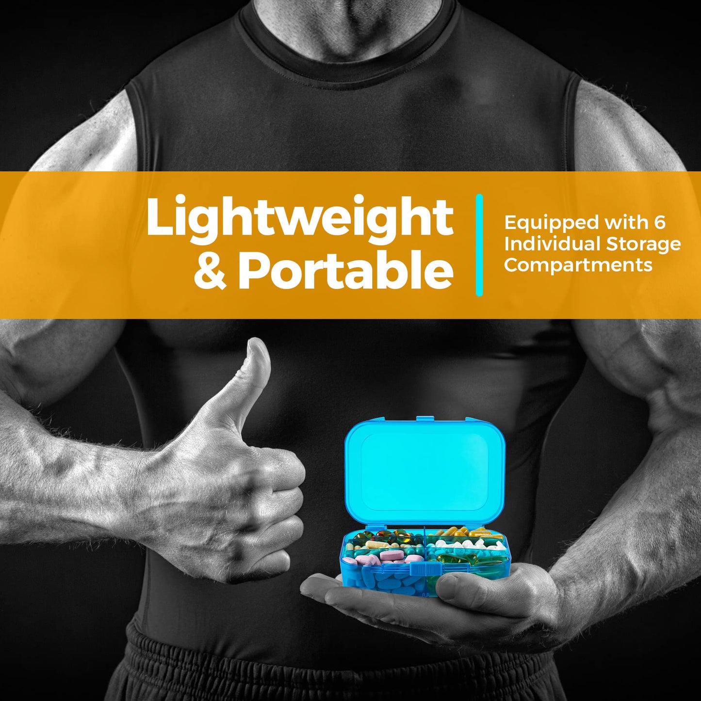 Vitamin Organizer - Travel Pill Organizer Box & 6 Compartment Daily Medicine Case Container for Organizing Your Pills, Medications, Supplements, Vitamins and Fish Oils for Every Day Use by MEDca