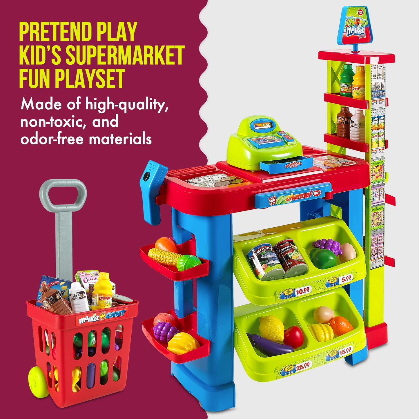 Creative Time Kids Supermarket Super Fun Playset With Shopping Cart
