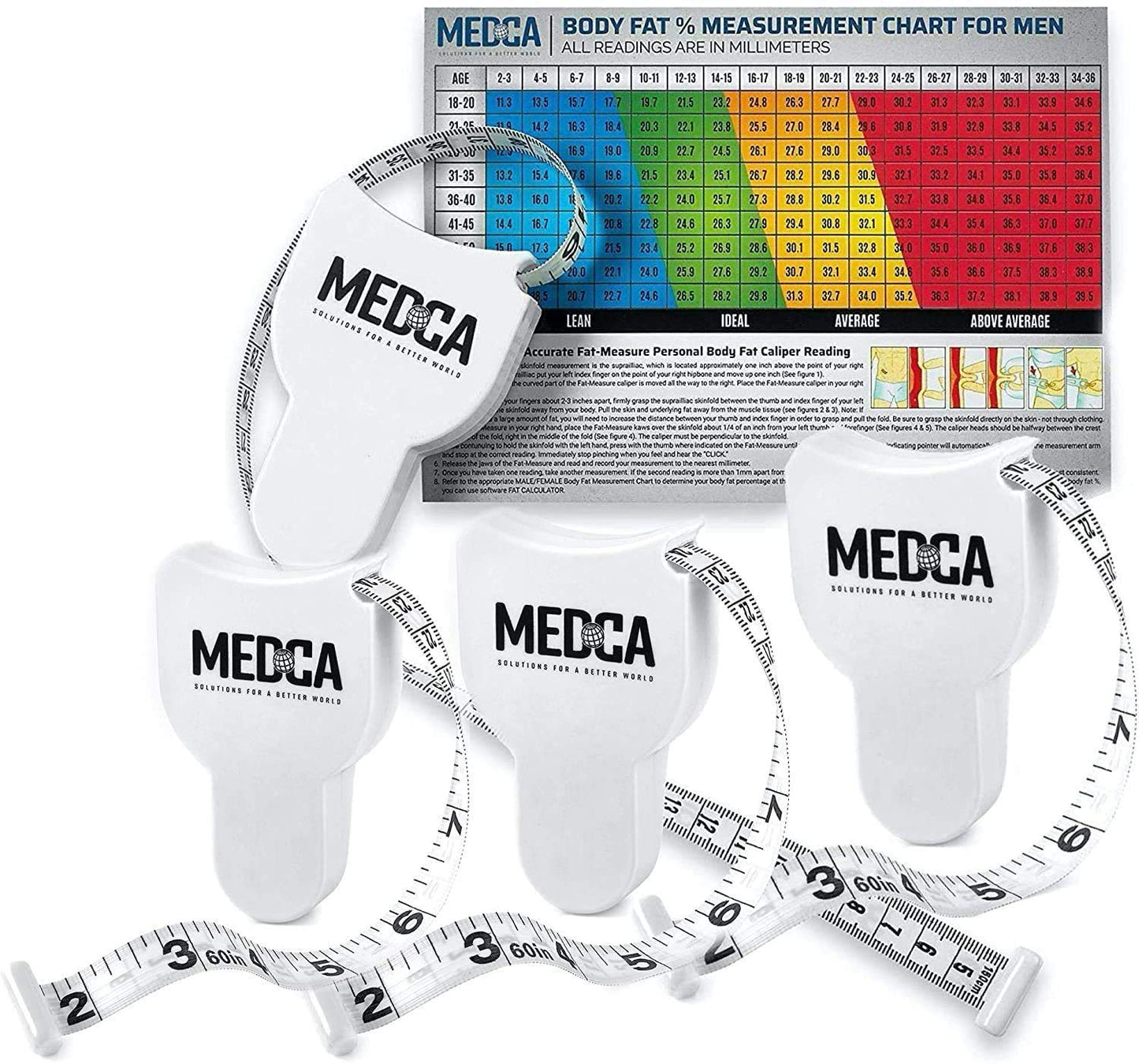 Body Tape Measure - (4 Pack) Measuring Tapes for Body and Fat Weight Monitors, (Inches & CM) Retractable Ruler for Accurate Fat Calculator Helps Calculate Athletic Fitness Measurements, White