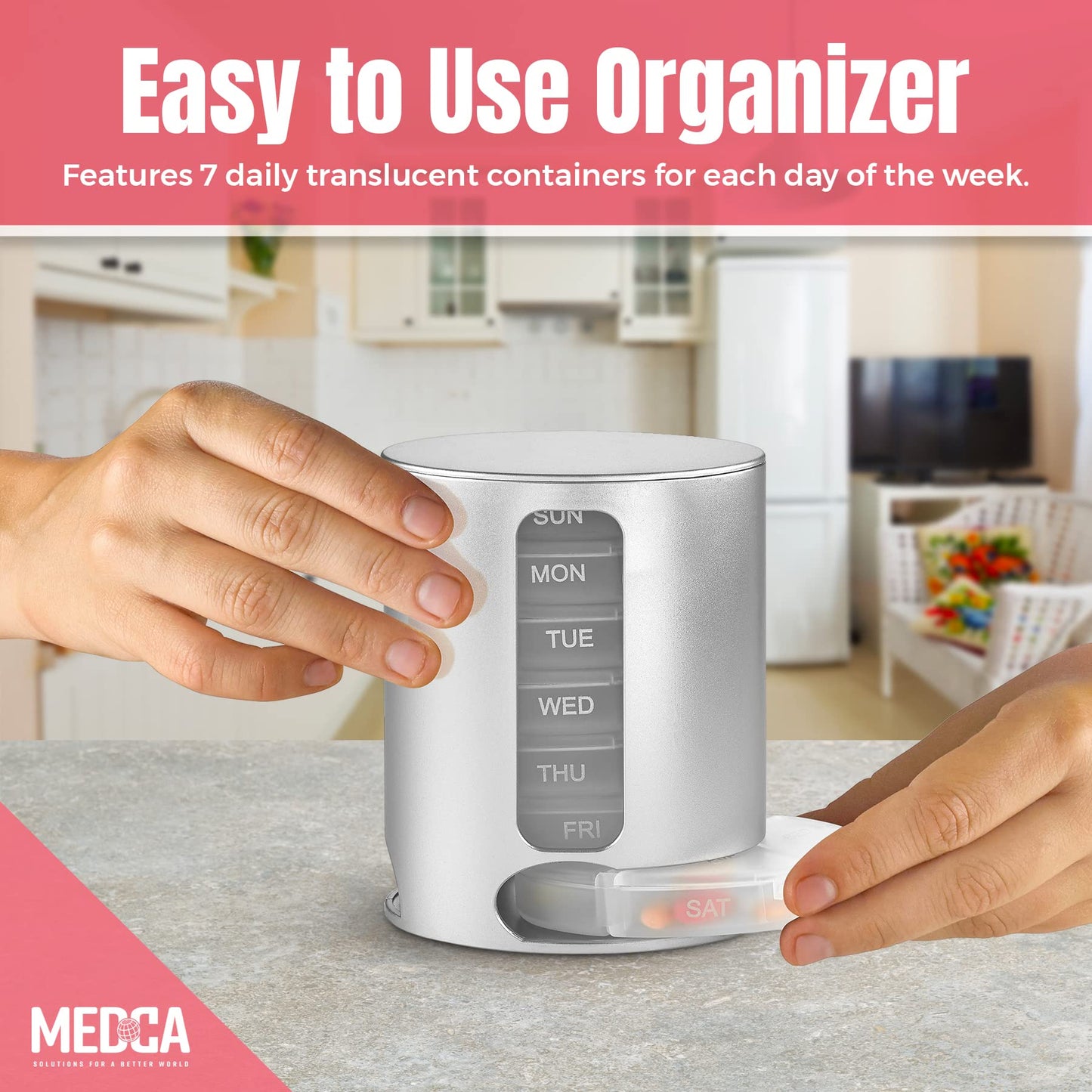 Stackable Daily Pill Organizer - Premium Weekly Medication Reminder with 7 Individual Stacking Cases - Weekly AM/PM Pill Box with 4 Times a Day, a Everyday Medicine Organizer for Vitamins, Silver