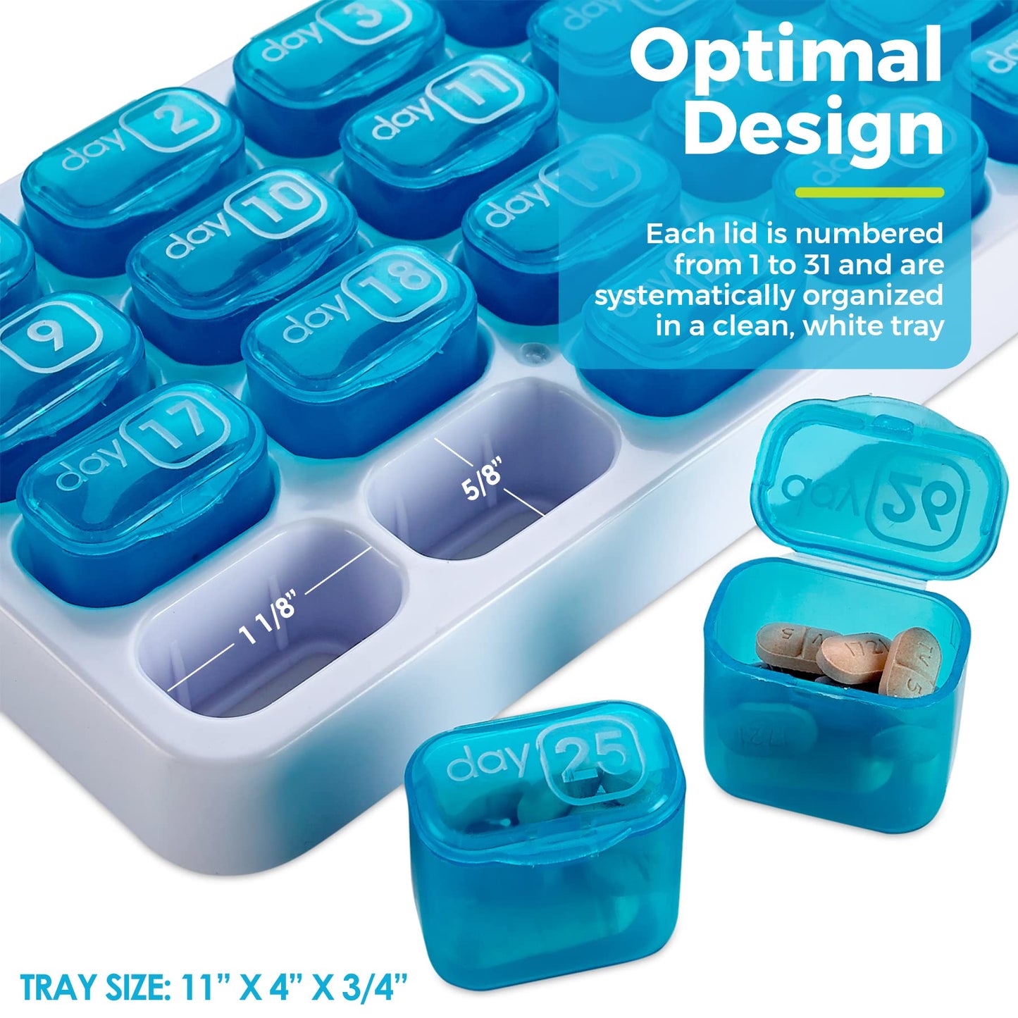 Monthly Pill Organizer - 31 Day Pill Organizer with Large Removable Medication Pods, Portable Pill Case Box and Holder for Daily Medicine and Vitamins, Great for Travel by MEDca