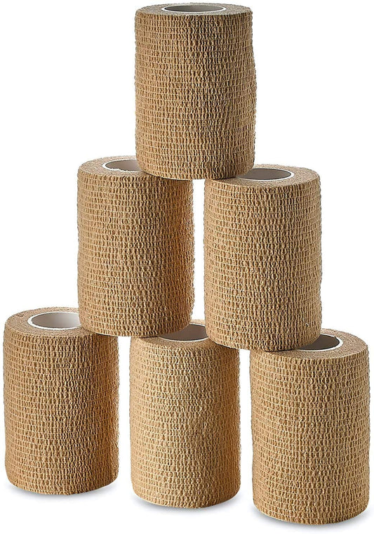 Self Adherent Wrap - Bulk Pack of 6, Athletic Tape Rolls and Sports Wraps, Self Cohesive Non-Woven Adhesive Bandage (3 In x 5 Yards) for Ankle Sprains & Swelling
