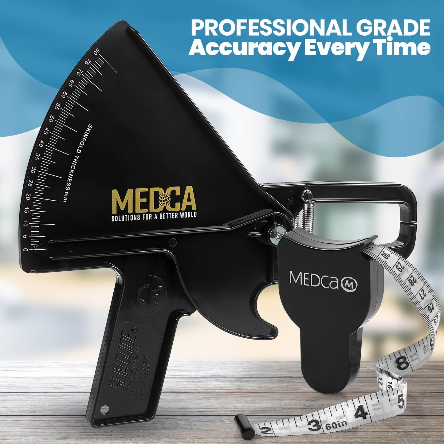 Pro Skinfold Caliper and Body Measurement Tape - Precision Body Fat Tool Plus BMI Chart - Accurately Measure and Gauge Body Fat Help Track Weight Loss and Achieve Fitness Goals for Men and Women