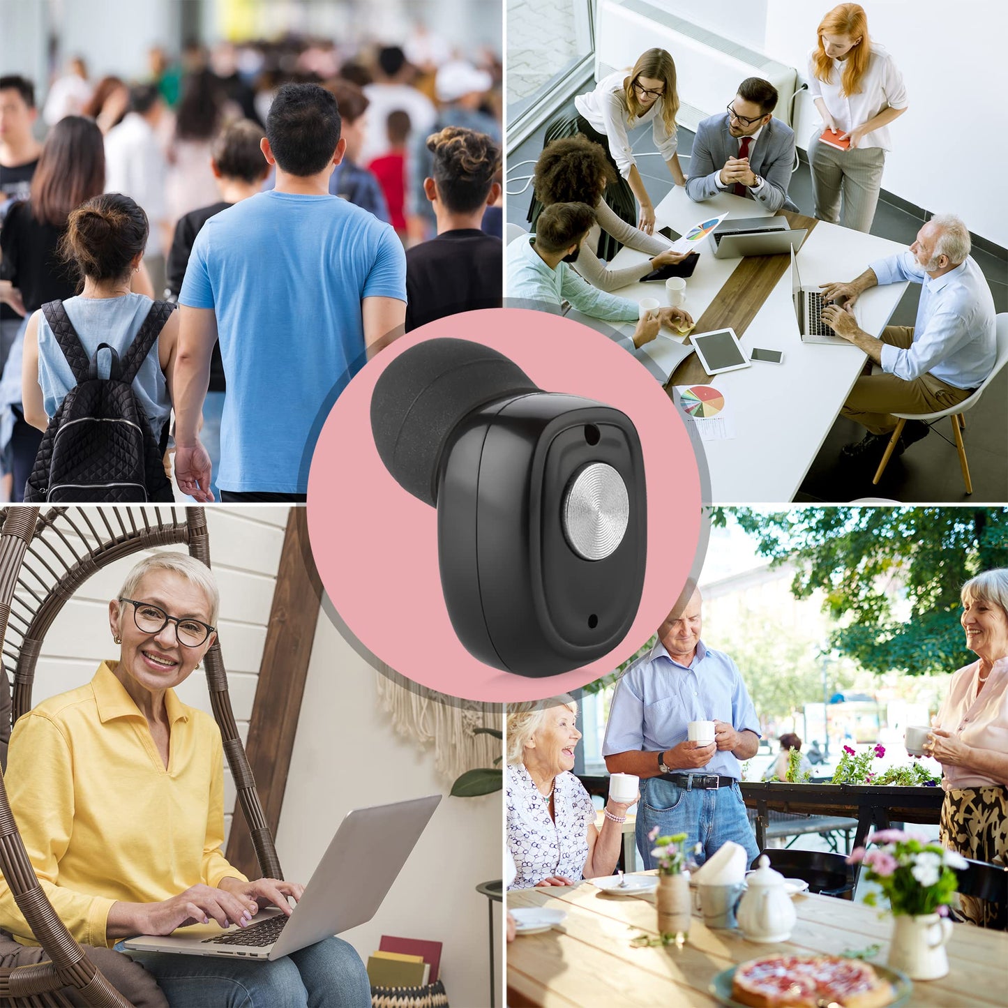 Rechargeable Hearing Amplifier Pair w/ Noise Cancelling, Digital Sound Device for Seniors & Adults - ITC Nano Personal Amplifier - One Touch Control & Low Sound Distortion Hearing Assist Device, Black