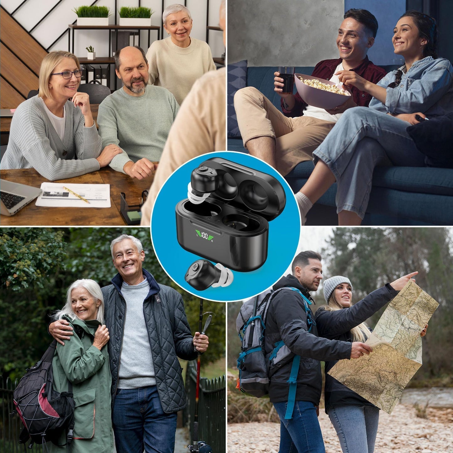 Rechargeable Hearing Aids with Bluetooth for Seniors and Adults - Digital Personal Sound Hearing Amplifiers Pair w/ Charging HD LCD Carrying Case, Active Noise Cancelling, No-Programming, Easy to Use