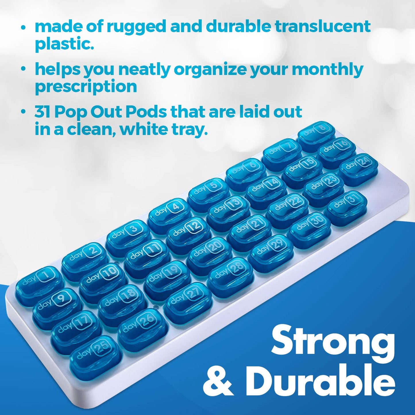 Monthly Pill Organizer - (Pack of 2) 31 Day Pill Organizer with Large Removable Medication Pods, Portable Pill Case Box and Holder for Daily Medicine and Vitamins, Great for Travel