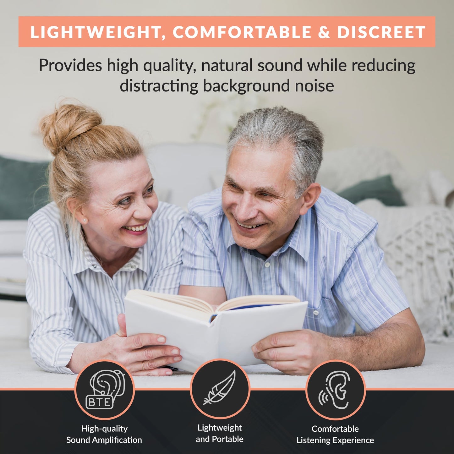 MEDca Rechargeable Digital Hearing Amplifier - Personal Sound Amplification Ear Device for Seniors | All-Day Battery Life, Lightweight Behind the Ear BTE Sound and Voice Hearing Aid | MZB-17 | Black