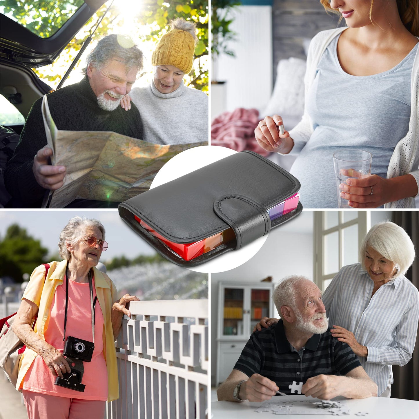 Weekly Travel Pill Organizer - Prescription and Medication Wallet Pill Box Reminder, a Extra Large Pill Container Dispenser Case, Caddy Organizer, for 4 Times A Day, 7 Days a Week, 7.5 x 4.5 Inches